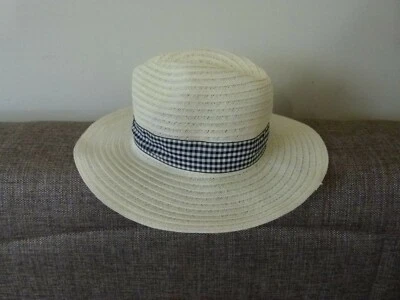 San Diego Hat Panama Fedora Braid Ribbon Trim Checked Ivory One Size - Image 1 of 4