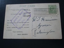 Postcard 1909 George W Mumby, Berkeley St, Hull (rubber stamp) MAX ROGERS. Rhyl