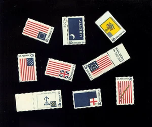 US STAMPS SET OF 10 SC1345-54 (126) HISTORIC US FLAGS - Picture 1 of 2