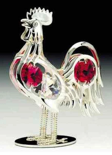 鸡年 - 佐迪亚克雕像镀银红色澳大利亚水晶 — 第 1/1 张图片