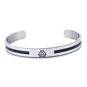 Stainless Steel Mens Norse Nordic Viking Valknut Amulet Bracelet Cuff Bangle - Picture 1 of 6