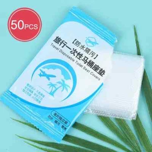 50Pcs Disposable Plastic Toilet Seat Cover Waterproof and Non Slip Individually - Picture 1 of 5