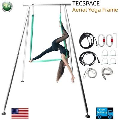 TECSPACE 6.6 FT~9.6 FT Adjustable Height Yoga Stand + 18 FT Aerial Silk (Green) - Image 1 of 4