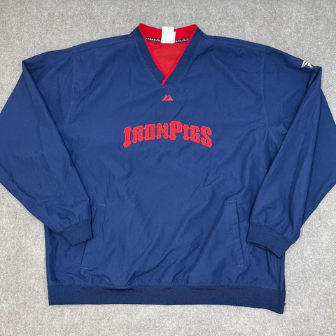 Lehigh Valley Iron Pigs Pullover Majestic Mens Extra Large XL Windbreaker Lined Cover