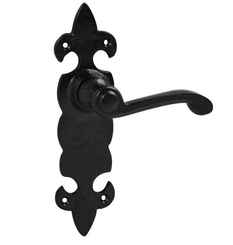 Black Cast Iron Fleur De Lys Antique Door Handles Lever Latch, Lock or Bathroom - Image 1 of 1