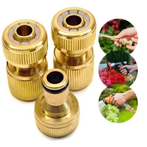 3Pc Brass Hose Fitting Set Pipe Connectors Adapters Kit Gardening Male Female - Picture 1 of 4