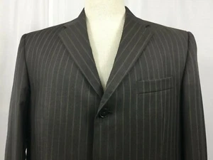 Claiborne Mens 3 Button 100% Wool Suit Jacket Brown Strip Size 44R - Picture 1 of 10