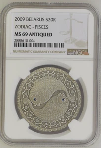 20 RUBLES 2009 BELARUS SIGNS OF THE ZODIAC PISCES SILVER NGC MS69 - Picture 1 of 6