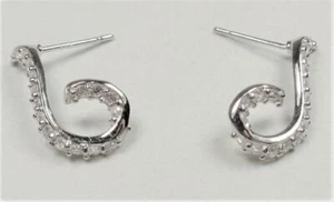 STERLING SILVER NAUTICAL MAUI FISH HOOK SPARKLING WHITE STONES SEA LIFE EARRINGS - Picture 1 of 6