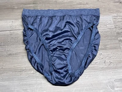 复古高切丝质蓝色内裤花边装饰 8 码 Hanes 尼龙内衣 #3 — 第 1/4 张图片