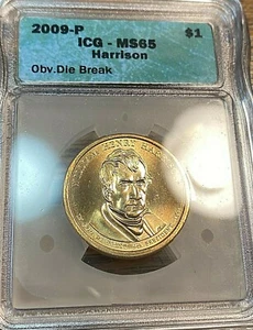 2009-P Harrison Presidential Dollar ICG MS65 w/Die Break! Best Price on Ebay CHN - Picture 1 of 2