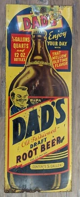 Letrero publicitario de metal botella 1/2 galón cerveza raíz de papá "tamaño papá" de colección Foto 1 de 4