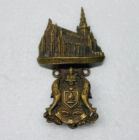 Antique Brass Glasgow Cathedral Door Knocker Coat Of Arms 4.5” Decor Very Rare O Cover