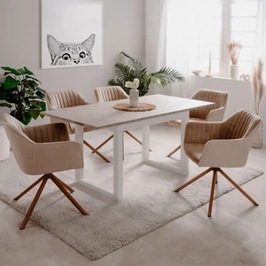 Esstisch ausziehbar Holz massiv Küchen Wohnzimmer Tisch 120x80 Sand Homestyle4u - Bild 1 von 13