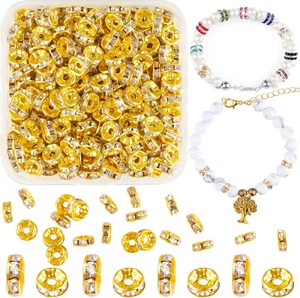 400Pcs Rondelle Spacer Beads for Jewelry Making, 8Mm Gold Rhinestone Spacer Bead - Picture 1 of 7