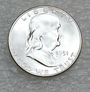 1951-S Franklin Half Dollar Stempelglanz 80% FBL White Frosty Luster in Saflip #E78 - Bild 1 von 2