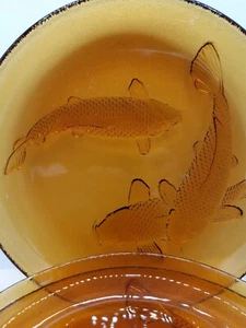  3 Vintage Koi Fish Amber Glass KIG Plates From Indonesia  9" Diameter 1" Deep - Bild 1 von 4
