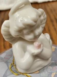 Vintage White Bisque Porcelain Angel Bell  Ardalt 2.5" Excellent Con. Pink Rose - Picture 1 of 7