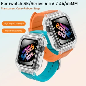 Transparent Case Rubber Band For Apple Watch Series 9/8/7/6/5/4 44/45MM MOD Kit - Zdjęcie 1 z 21