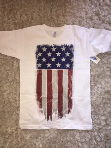 4th of July T-Shirt USA Flag Small Red White Blue Flag Shirt Tee Forth of july - Picture 1 of 2