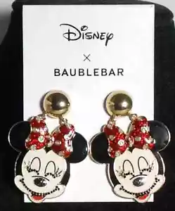 Disney Baublebar Minnie Mouse Smile Rhinestones Statement Dangle Earrings New - Picture 1 of 1