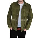 Men's Olive Green Suede Leather Jacket Premium Biker Trucker Coat Casual Wear