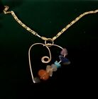 Unique Gold Plated Heart In Wire And Necklace With Semi Precious Stones