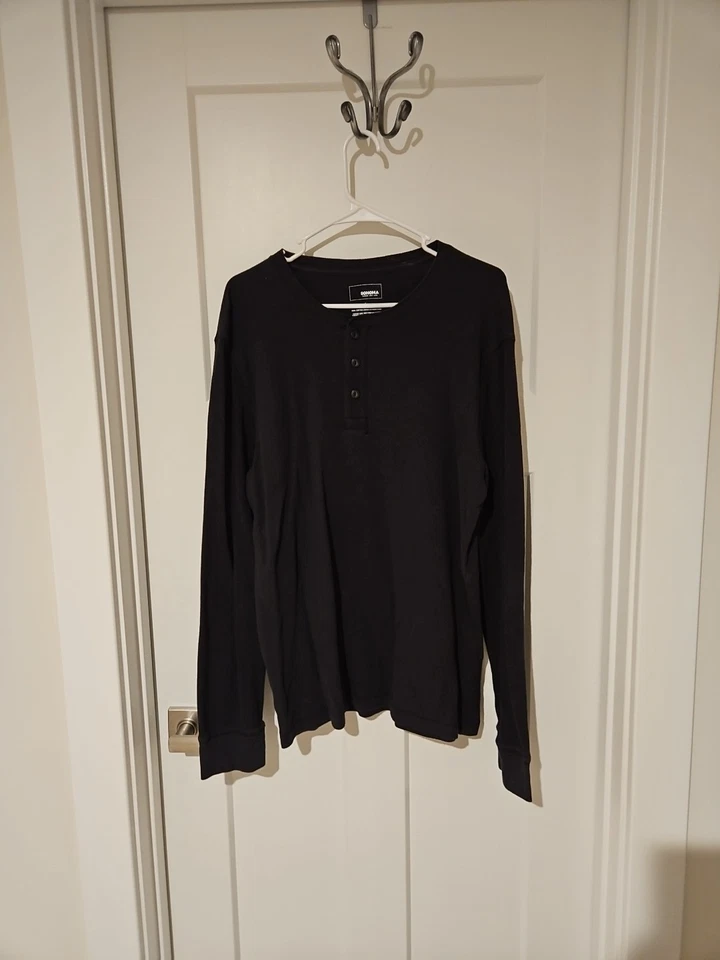 Sudadera Henley Para Hombre Negra Sonoma Waffle Manga Larga Talla L Foto 1 de 4