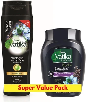 Vatika Naturals Black Seed Shampoo 400ml + Hair Oil Bath Cream 500g | Strength Foto 1 de 3