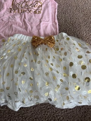 Roupa de aniversário feminina 140 tamanho 7 saia com top combinando brilhante - Imagem 1 de 4