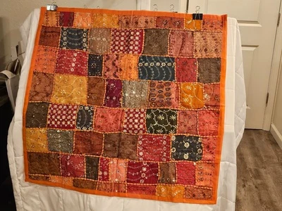 Naranja y Multicolor 37"x37" tiro sin marca (¿Hecho a mano?) Foto 1 de 4