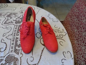 Dolce & Gabbana Coral Red Hand-Woven Raffia Oxford Schuhe - Größe 38,5B - Bild 1 von 17