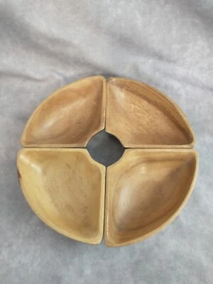Vintage Pineapple, Monkey Pod Teak, Lazy Susan Serving Tower 4 Replacement Bowls - Image 1 of 3
