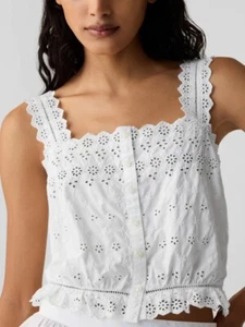 Nuevo con etiquetas Camiseta sin mangas Gap x Doen con ojales de algodón recortados MEDIANA blanca con botones frontal cuadrada - Imagen 1 de 16