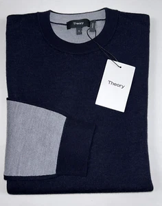 THEORY Size S Men's Sweater Baltic Navy Grey Regal Merino ARNAUD CREW NEW $245 - Picture 1 of 5
