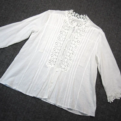 Womens Floral Bobbin Lace Boho Shirt XL Button Down Sheer Cottagecore Fairycore - Image 1 of 4