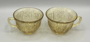 2 Vtg Federal Depression Glass Amber/Yellow Sharon Cabbage Rose Tea Glass/Mug - Picture 1 of 4