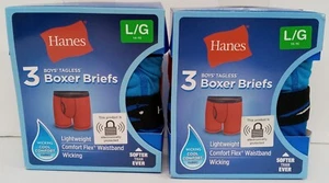 Lot of 2 Hanes Boy's Tagless Boxer Briefs L/G 14-16 Wicking Cool Comfort Fabric - Picture 1 of 2