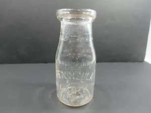 VINTAGE PENINSULA DAIRY HALF PINT CLEAR GLASS MILK BOTTLE RETRO DECOR FARM HOME - Picture 1 of 11