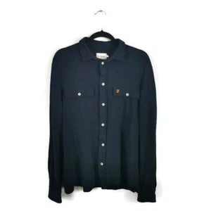 FARAH Long Sleeve Navy Blue Shirt Pockets Mens Size Medium 40" Workwear Casual - Picture 1 of 8