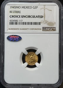 1945 MO Mexico Gold 2 Pesos NGC CHOICE UNCIRCULATED, Restrike - Picture 1 of 4