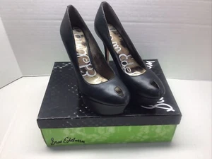 Sam Edelman Plataforma Cuero Negro Stiletto Peep Toes 7.5M y Caja Nilandia - Imagen 1 de 13