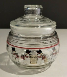 Niedliche Weihnachten Schneemann Glas Glas mit Deckel zum Basteln, Kerzenhalter, Süßigkeitenschale 5" - Bild 1 von 8