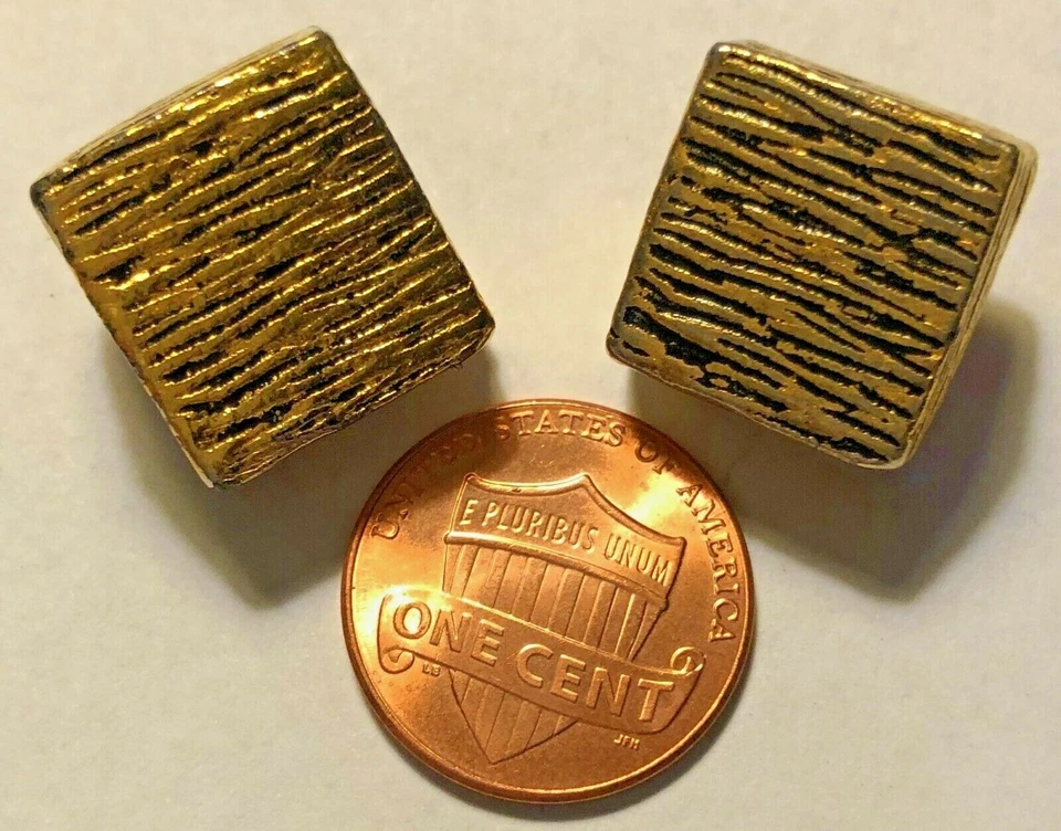 2 Heavy Square Thick Gold Tone Metal Shank Buttons Just Over 5/8" 16.2mm 9698 - Image 1 of 3