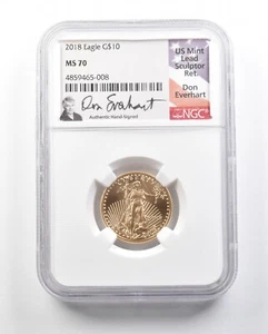 2018 $10 American Gold Eagle 1/4 Oz 0.25 Oz Gold Don Everhart MS70 NGC *0650 - Picture 1 of 3