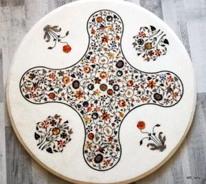 Tischplatte aus Weißen Marmor Rund Inlay aus Halbedelsteinen! Handmade! - Bild 1 von 11