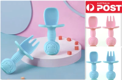 Baby Spoon&Fork Toddler Utensils Self Feeding Training Silicone Cutlery Sets - image 1 of 4