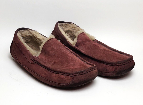 Pantofole mocassino uomo UGG Ascot scamosciate taglia 9 suola gomma bordeaux slip on 5775