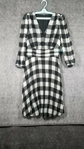 Karl Lagerfeld Women Sz L Plaid Chiffon Pleated Dress White/Black NWT Zip Up - Picture 1 of 11