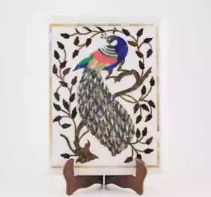 15"x12" white Marble sofa side wall panel decor Table Top Inlay peacock lapis - Picture 1 of 4